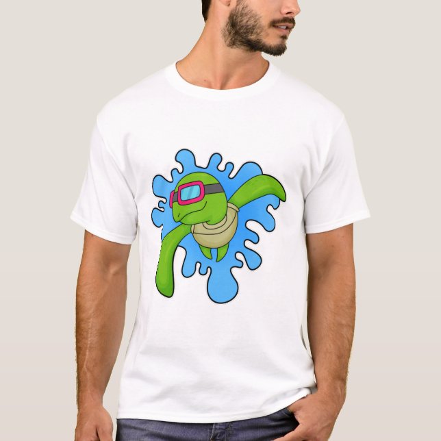 Schildkröte Schwimmen Schwimmbrille T-Shirt (Vorderseite)