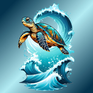 Schildkröte Schwimmt Zwischen den Wellen T-Shirt