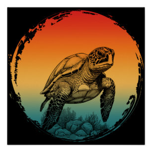 Schildkröte Sommer Ozean Sonnenuntergang Poster