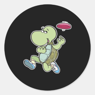 Schildkröte spielt Frisbee Runder Aufkleber