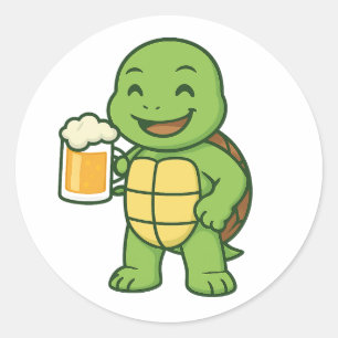 Schildkröte trinkt Bier Runder Aufkleber