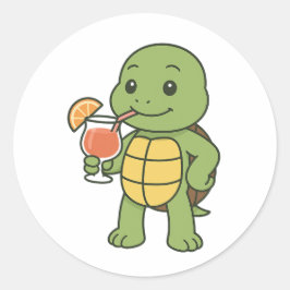 Schildkröte trinkt Cocktail Runder Aufkleber