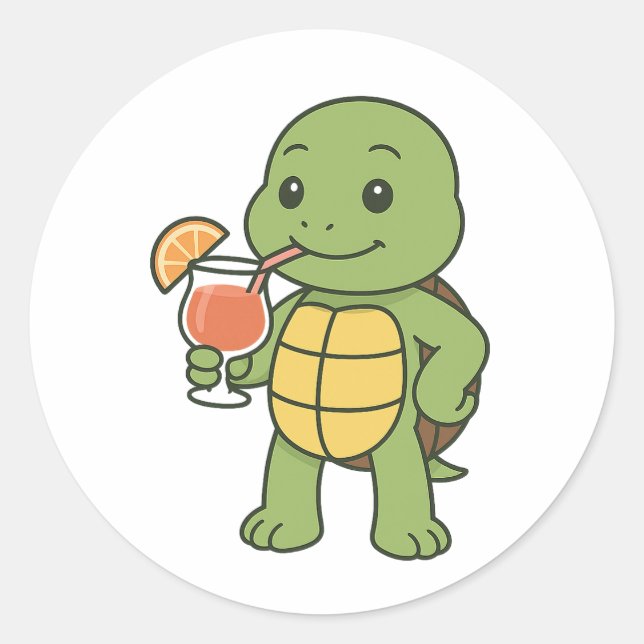 Schildkröte trinkt Cocktail  Runder Aufkleber (Vorderseite)