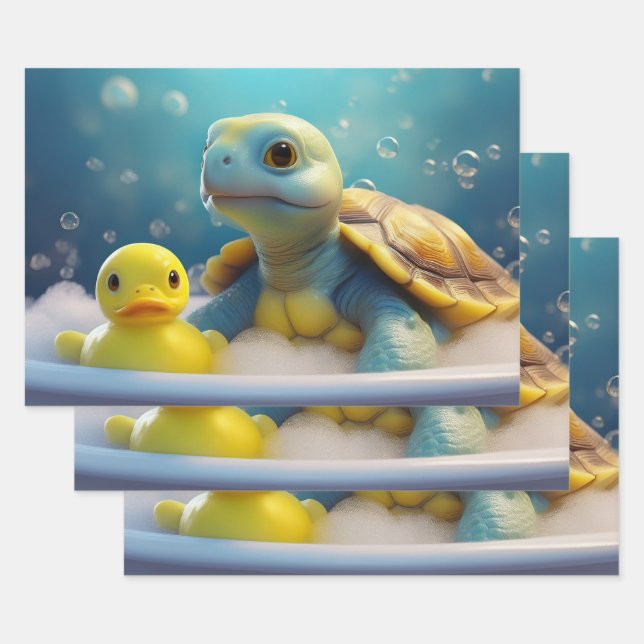 Schildkröte und Gummiente im Schaumbad Geschenkpapier Set (Set)
