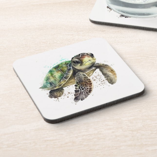 Schildkröte Wasserfarben Untersetzer aus hartem Ku (Linke Seite)