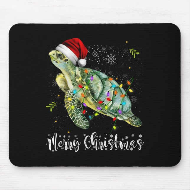 Schildkröte Weihnachtsmannmütze Frohe Weihnachtsbe Mousepad (Vorne)