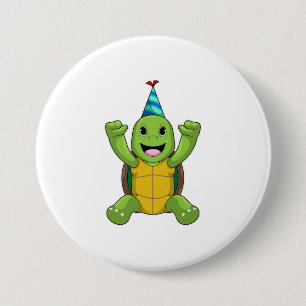Schildkröte zum Geburtstag mit Party Hut Button