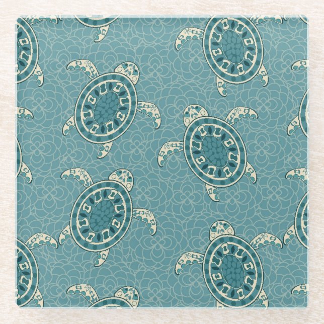 Schildkrötehintergrund Glasuntersetzer (Vorderseite)