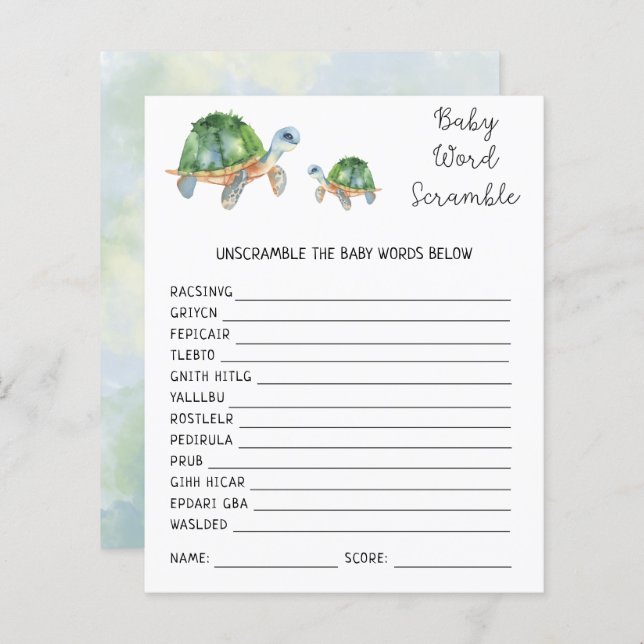 Schildkröten - Baby Word Scramble | Baby Showspiel (Vorne/Hinten)