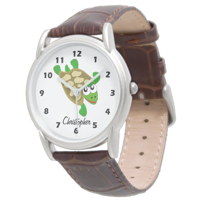 Schildkröten-Design personalisiert Armbanduhr (Schrägansicht)