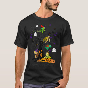 Schildkröten, die auf Tree Pumpkin Bats glücklic T-Shirt