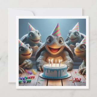 Schildkröten feiern Geburtstag mit Kuchen und Hüte Einladung