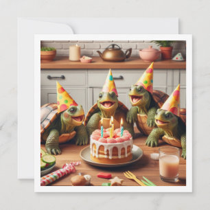 Schildkröten feiern Geburtstag mit Kuchen und Hüte Einladung
