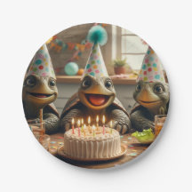 Schildkröten feiern Geburtstag mit Kuchen und Hüte