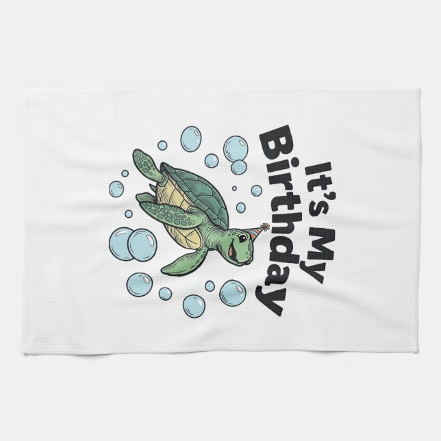 Schildkröten-Geburtstags-Shirt-Design_1 Geschirrtuch (Horizontal)