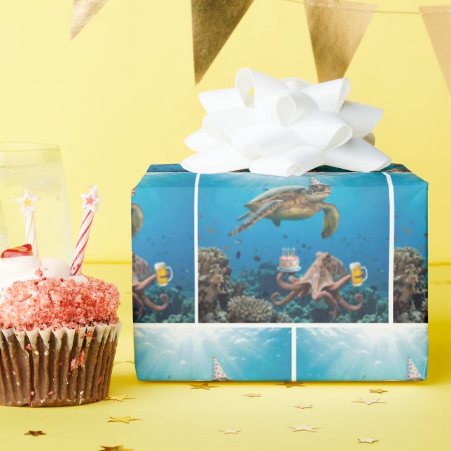Schildkröten-Geburtstagsfeier mit Oktopus Geschenkpapier (Geburtstagsparty)