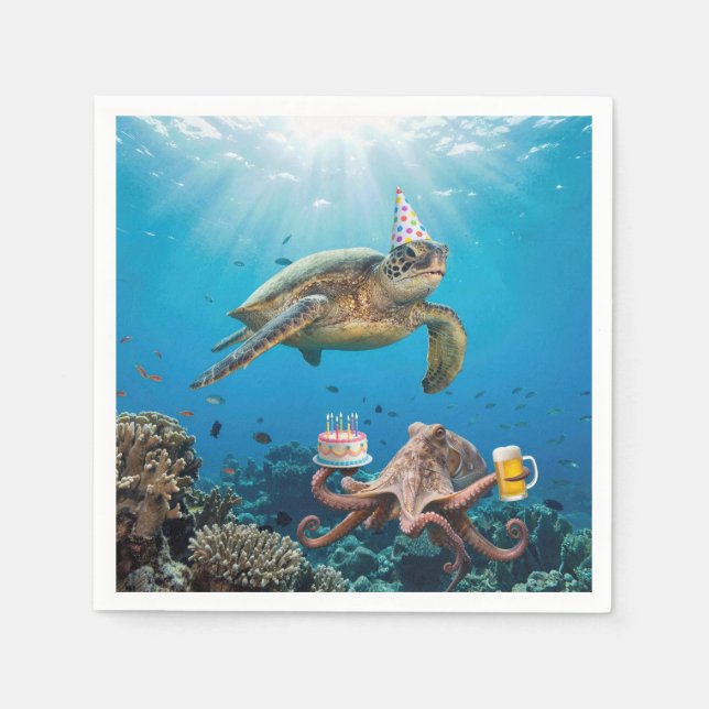 Schildkröten-Geburtstagsfeier mit Oktopus Serviette (Vorderseite)