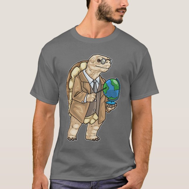 Schildkröten-Geschichtslehrer-Globus T-Shirt (Vorderseite)