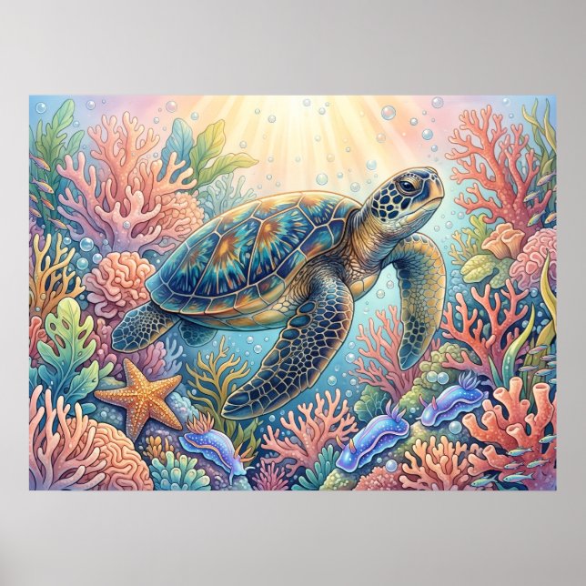 Schildkröten-Illustration Poster (Vorne)