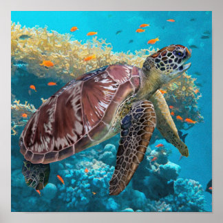 Schildkröten im Grünen in der Nähe des Korallenrif Poster