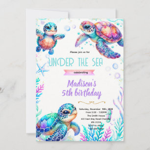 Schildkröten-Mädchen-Party-Themen-Einladung Einladung