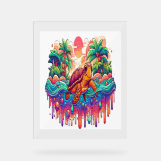 Schildkröten schwimmen im Flüssiggarten. Acrylschild