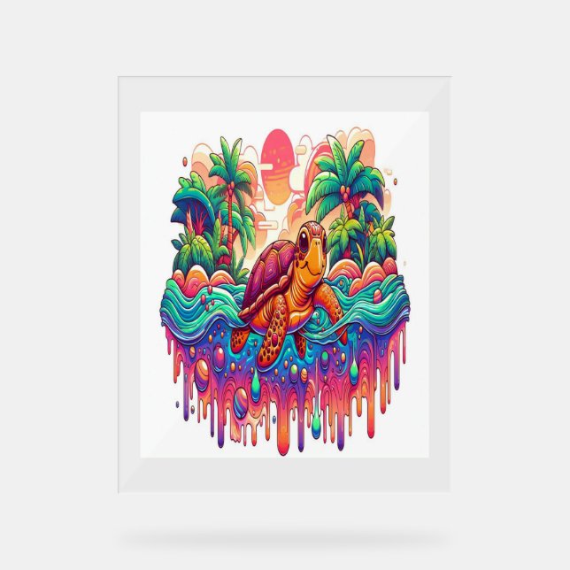 Schildkröten schwimmen im Flüssiggarten. Acrylschild (Vorderseite)