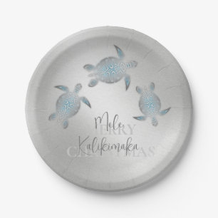 Schildkröten Silber   Mele Kalikimaka   Weihnachte Pappteller
