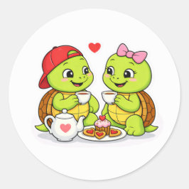 Schildkröten-Teatime mit Liebe Runder Aufkleber
