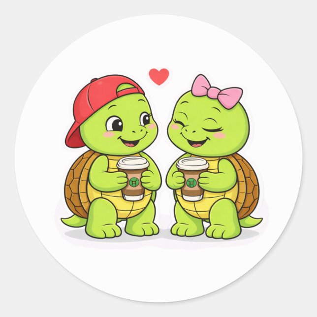 Schildkröten teilen Kaffee und Lächeln Runder Aufkleber (Vorderseite)