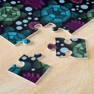 Schildkröten- und Lotusblumen-Muster Puzzle