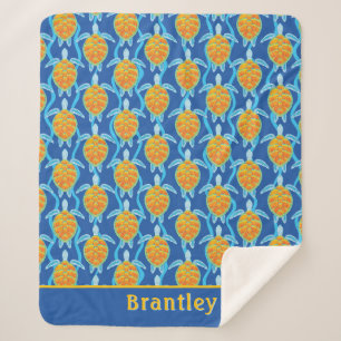 Schildkröten und Wellenblauer Hintergrund mit Name Sherpadecke