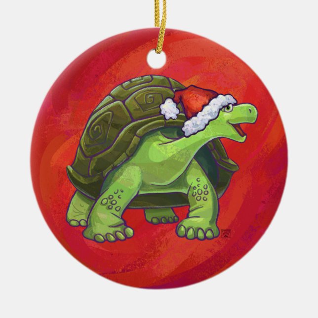 Schildkröten-Weihnachten auf Rot Keramikornament (Vorne)