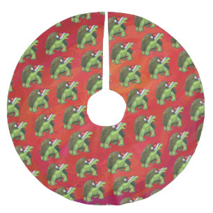 Schildkröten-Weihnachten auf Rot Polyester Weihnachtsbaumdecke