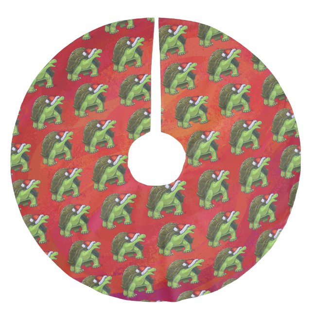 Schildkröten-Weihnachten auf Rot Polyester Weihnachtsbaumdecke (Vorderseite)