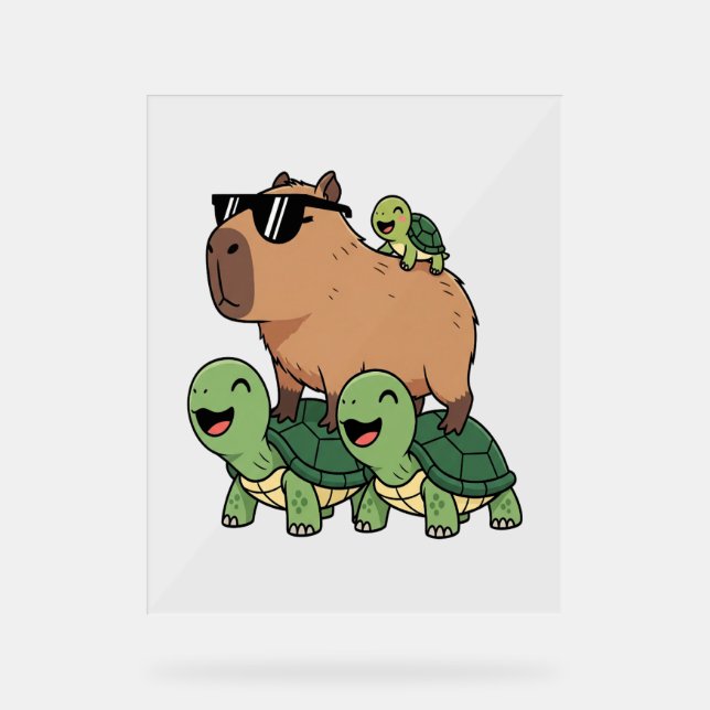 Schildkrötenfahrt Capybara, Funny Capybara Acrylschild (Vorderseite)