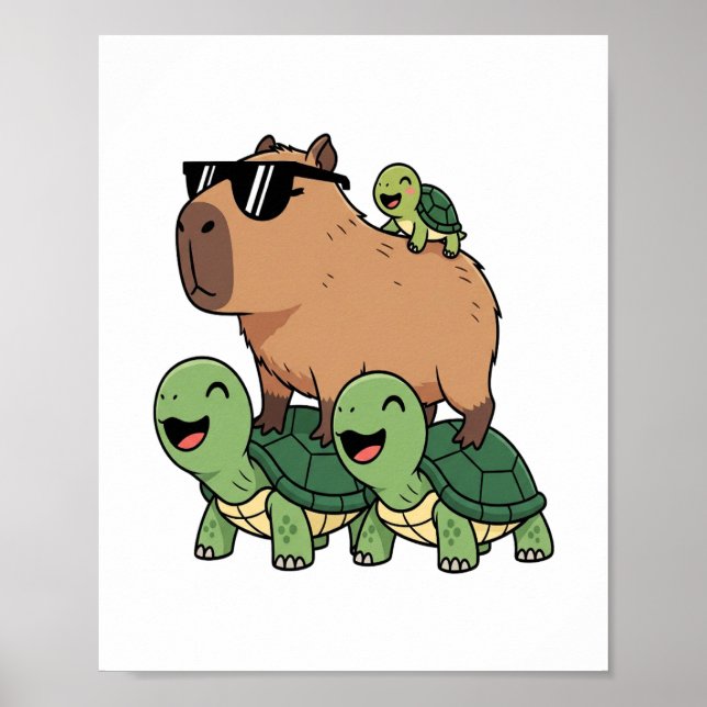 Schildkrötenfahrt Capybara, Funny Capybara Poster (Vorne)