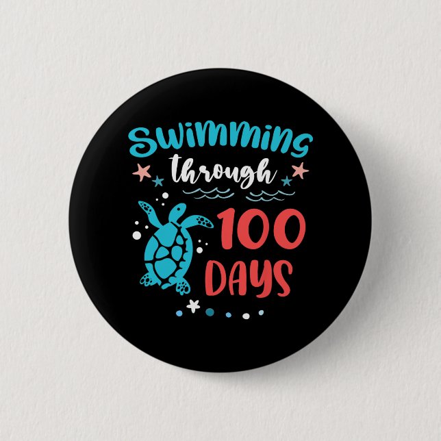 Schildkrötenmeer schwimmen durch 100 Tage Schultee Button (Vorderseite)