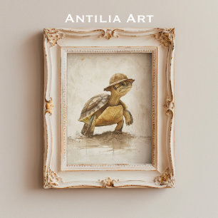 Schildkrötenportrait Malerei Vintag Tortoise Repti Poster