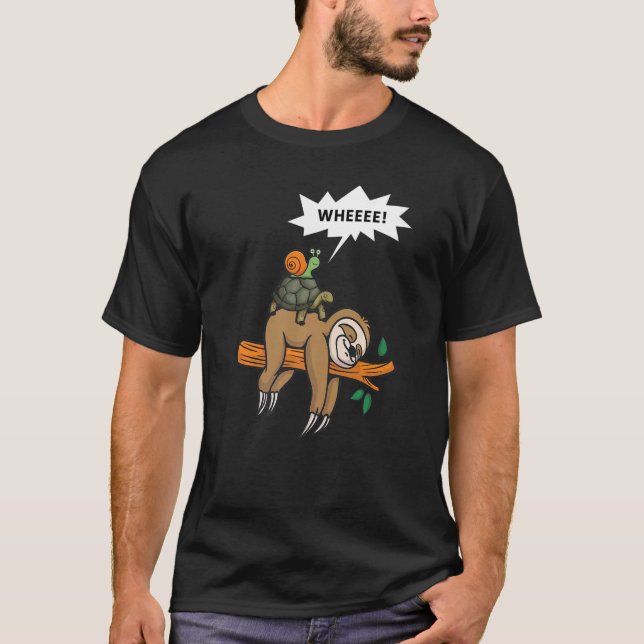 Schildkrötenreiten mit Lazy Sloths Animal Graphic T-Shirt (Vorderseite)