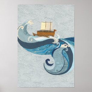 Schildkrötenschiff gegen die Wellen Poster