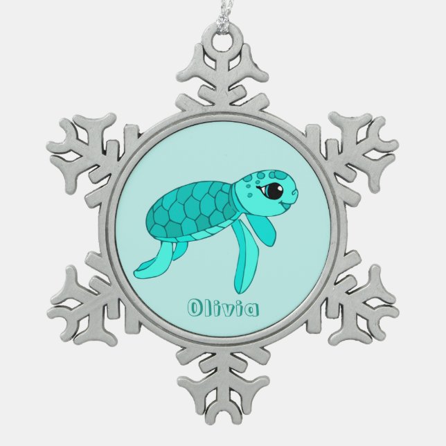Schildkrötenschmuck, cool schneeflocken Zinn-Ornament (Vorderseite)