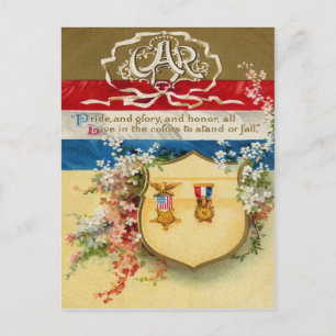 Schildmedaille Grand Army of The Republic Blumen Postkarte
