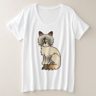 Schildpatt Birman / Ragdoll Süße Cartoon-Katze Große Größe T-Shirt