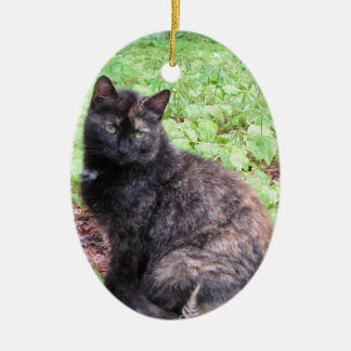 Schildpatt-schwarze Katzen-Garten Keramikornament