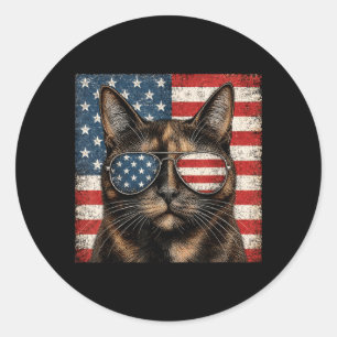 Schildpattkatze 4. Juli Amerikanische Flagge Runder Aufkleber