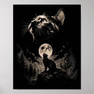 Schildpattkatze heult den Mond an Vintage-Katze Poster
