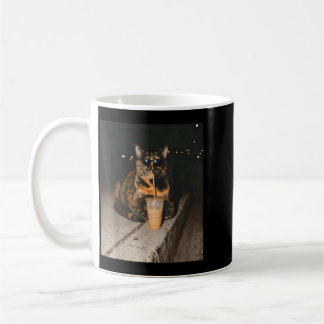Schildpattkatze trinkt Eiskaffee Lustige Katze Kaffeetasse