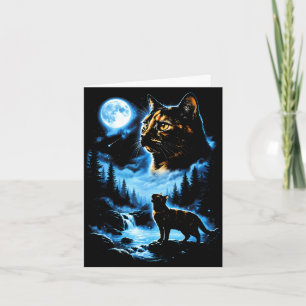 Schildpattkatze Vollmond mystischer Wald Vintage Karte