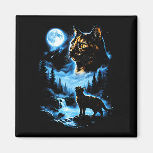 Schildpattkatze Vollmond mystischer Wald Vintage Magnet